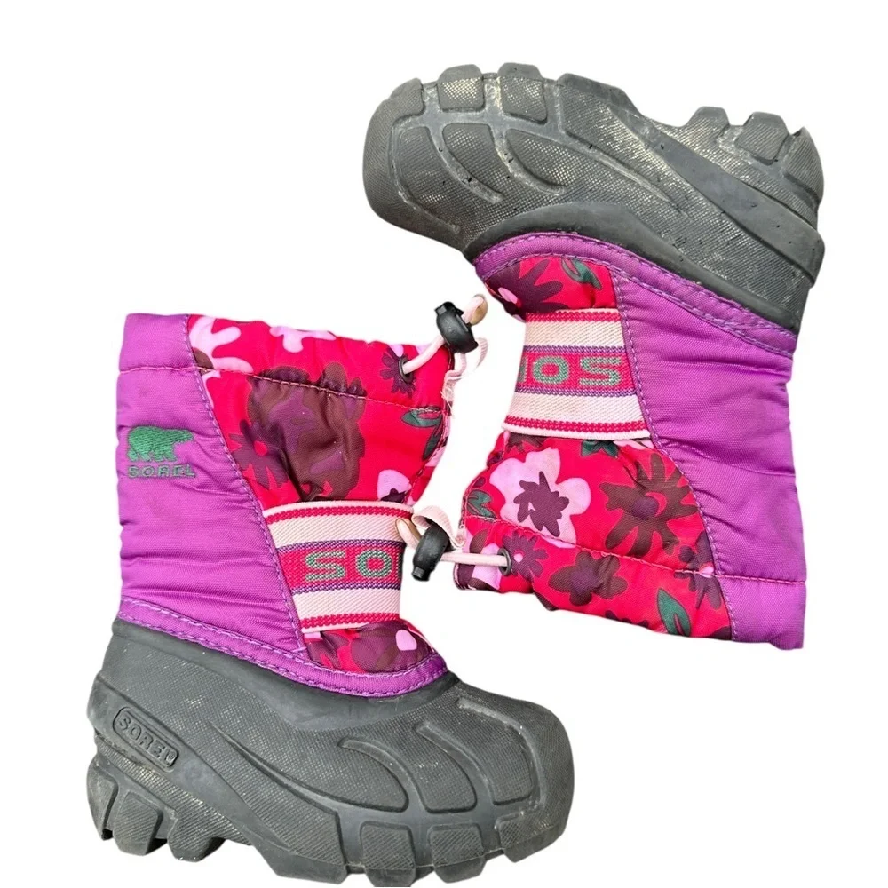 Sorel Pink and Purple Floral kids Winter Boots snow size 6